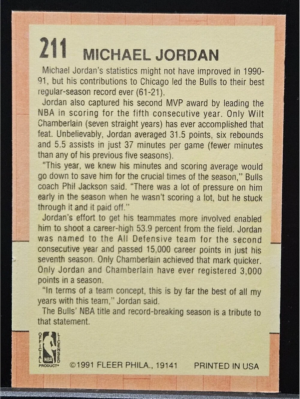 1991 Fleer Michael Jordan All-Star Team #211 Chicago Bulls
